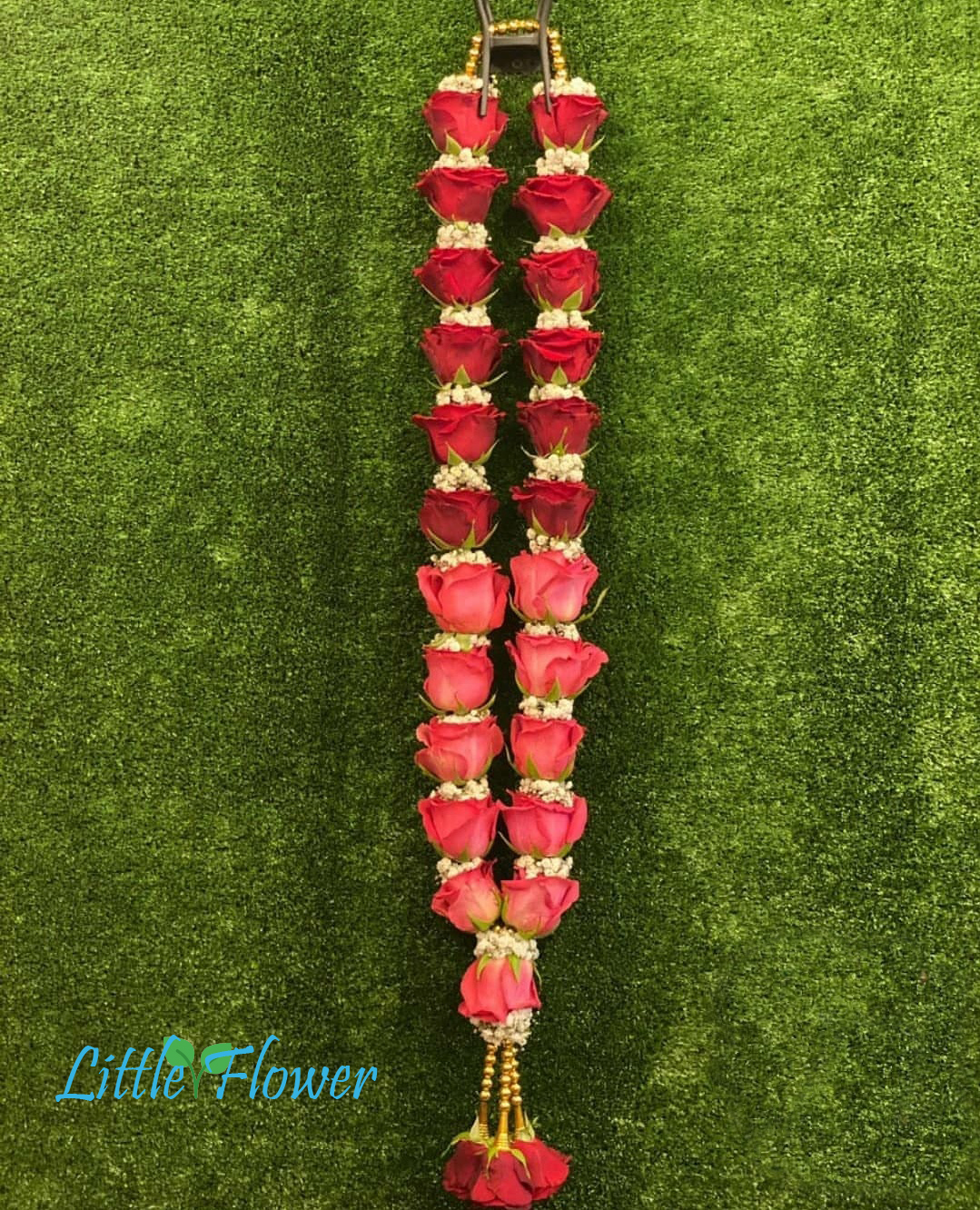 Red Rose Varmala with White Breath Flowers